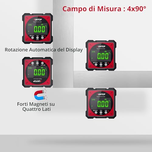 XUNTOP LCD Digital Level Box Rechargeable with Electronic Laser Angle Finder 4 x 90° with 4 Magnetic Sides with Type-C Cable for Charging Inclinometer Laser Level Waterproof with Backlight