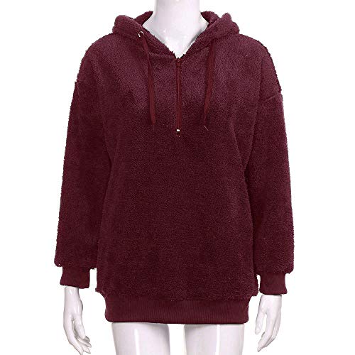 Liraly Tops For Women Clearance New Fashion Women Warm Fluffy Winter Top Hoodie Sweatshirt Ladies Hooded Pullover Jumper(US-12 /CN-L2,Wine Red ) - Thumbnail 2