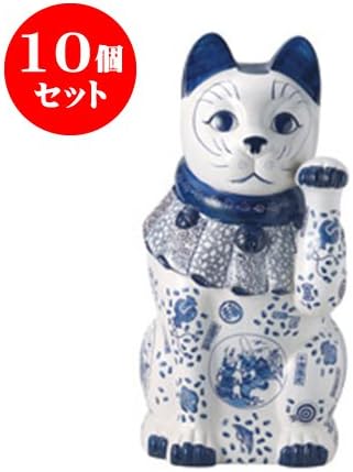 Amazon Co Jp １０個セット 招き猫 瀬戸焼 瀬戸染付招福大招き猫 73cm 置物 インテリア かわいい カフェ 縁起物 業務用 ホーム キッチン
