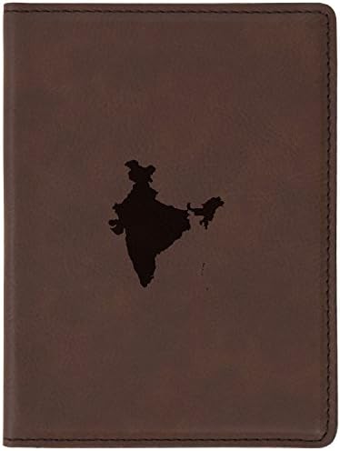 India Brown Leather Passport Holder - Laser Etched Design - 4 X 5.5” Engraved Passport Holder For Women And Men