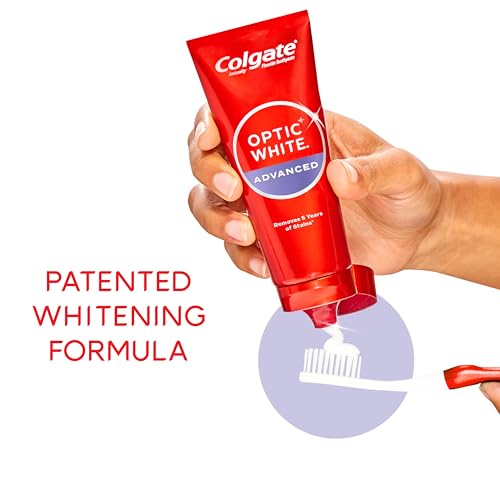 COLGATE OPTIC WHITE ADVANCED HYDROGEN PEROXIDE TOOTHPASTE, TEETH WHITENING TOOTHPASTE PACK, ENAMEL-SAFE FORMULA, HELPS REMOVE TEA, COFFEE, AND WINE STAINS, SPARKLING WHITE, 3 PACK, 3.2 OZ