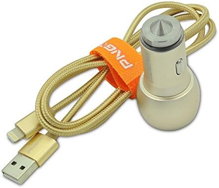 Metal Alloy Dual Usb Car Charger Adapter with 8 Pin USB Lightning Cable Universal for Iphone 5 /5s /6 /6s / 6 Plus / 6s Plus (Gold)
