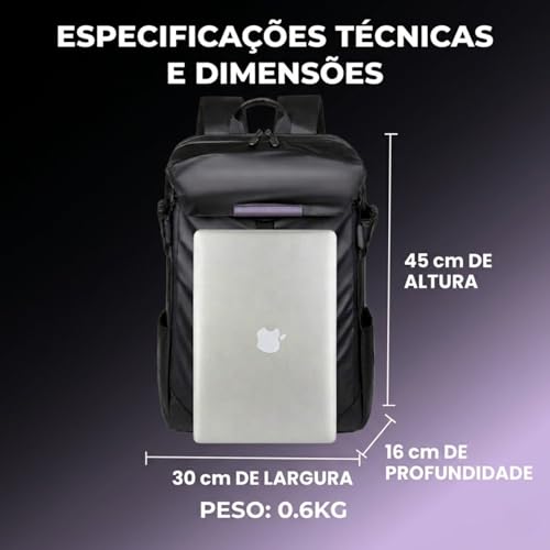 Dynamart Mochila Impermeavel para Notebook 15 6 45x30x16 cm 38L Preta Reforcada Antifurto Expansivel Viagem Trabalho Faculdade Executiva USB Resistente