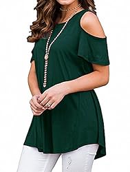Afibi Women's Casual Short Sleeve Cold Shoulder