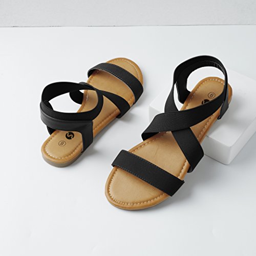 Rekayla Elastic Ankle Wrap Flat Sandals for Women Black 09 - Thumbnail 6
