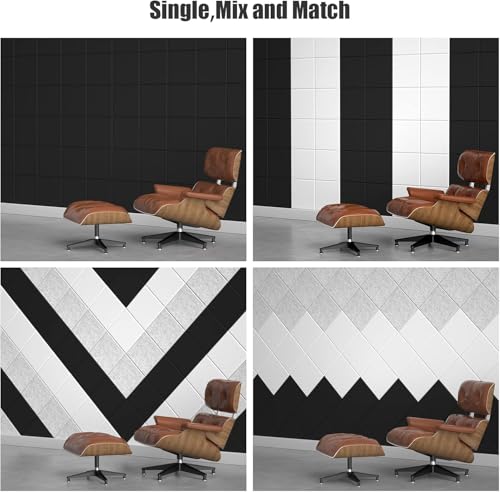 Jorunb Acoustic Wall Panel Self-Adhesive, 12 Pack 12" X 10" X 0.4"High Density Sound Proof Padding, Hexagon Sound proof Insulation Beveled Edge Wall Tiles (square black)