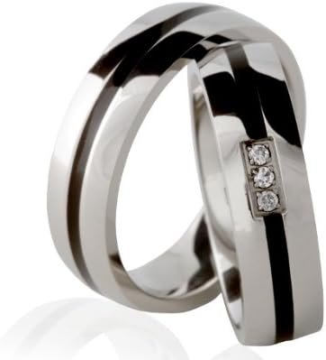 Jewelery Codex- FREE ENGRAVING Engagement His and Hers Rings, Couple Gifts Personalized for Him &amp; Her Stainless Steel With 1 Cubic Zirconia CZ Stone Color White