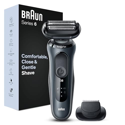 Braun Series 6 Regolabarba Uomo, Rasoio Elettrico Barba, Rifinitore Di Precisione EasyClick, SensoFlex, Wet&Dry, Ricaricabile, Custodia da Viaggio, Senza Fili, Idea Regalo, 61-N1200s Grigio