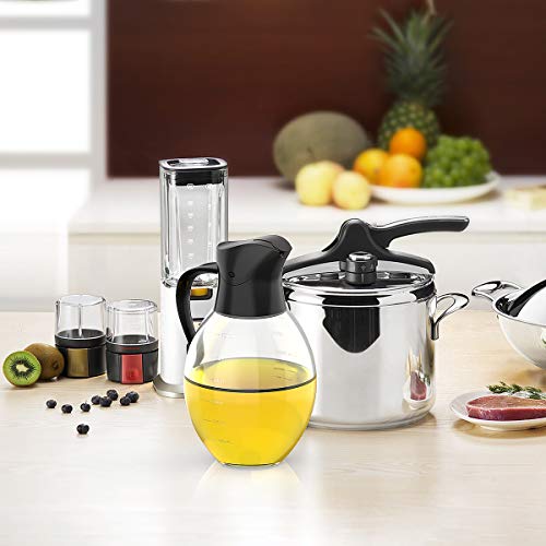 Oil Dispenser Bottle,Updated Cooking Container Bottle 20.5 oz Glass Olive Oil Dispenser Non-Drip Kitchen Vinegar Barbecue Marinade Dispenser Bottle With Scale and Non-Slip Handle for Kitchen (Black)