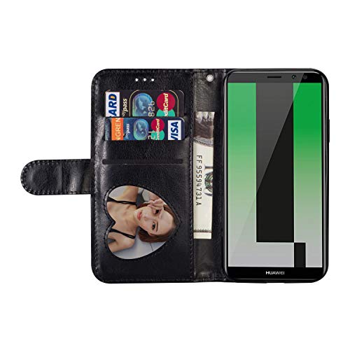 Glitter Wallet Case for Huawei Mate 10 Lite,Strap Zipper Leather Case for Huawei Mate 10 Lite,Herzzer Noble Luxury Black Sparkle Magnetic Pu Leather Card Slots Stand Cover with Soft Silicone - Thumbnail 4