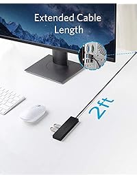 Anker   Hub de datos ultrafino USB 3.0 de 4 puertos con cable extendido de 16.4 ft para MacBook, Mac Pro Mini, iMac, Surface Pro, XPS, ordenador portátil, unidades flash USB, disco duro móvil, y más