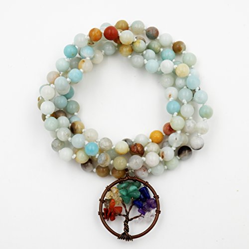 Mala Beads Bracelet, Buddhist Prayer Beads bracelet,hand knotted mala bracelet(Amazonite)