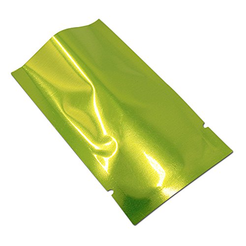2.4"x3.5" (1.97â€x3.35â€ inner size) Heat Seal Aluminum Mylar Foil Bags with Tear Notches Candy Snack Vacuum Pouches Open Flat Top Mylar Sample Tea Food Storage Plain Pocket (300, Green)