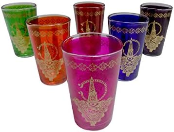 6 Piece Set of Solid Colored Artisan Moroccan Tea Glasses Cup Shot Wine Tumbler
