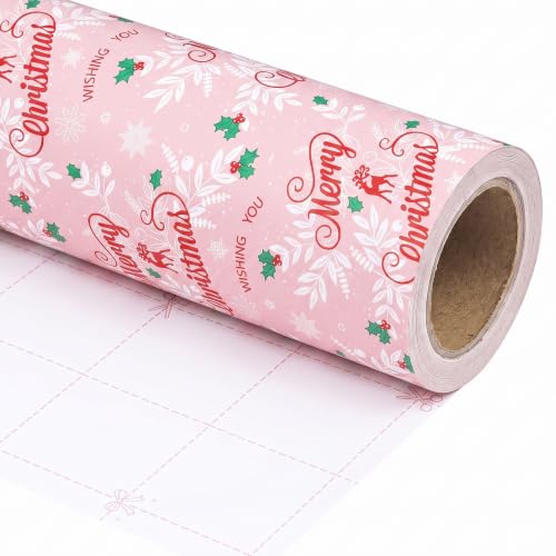 SaringSwoon Pink Christmas Wrapping Paper Roll