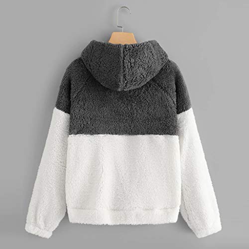 Winsummer Women's Fuzzy Sherpa Fleece Full-Zip Hooded Jacket Casual Long Sleeve Hoodie Sweatshirt Outwear Tops Gray