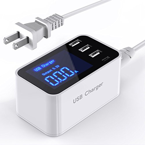 3.2A Multi Port LED Display 3Port USB Charger Hub with Type C Charging Adapter for Mobile Phone,Ipad and More USB Device