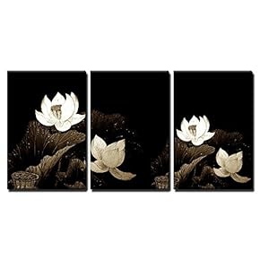 3 Piece Canvas Wall Art - Abstract of Brown Lotus for Background Used - Modern Home Art Stretched and Framed Ready to Hang - 16"x24"x3 Panels