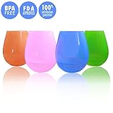 Kuke Set of 4 Unbreakable Silicone Wine Glasses , Food Grade Flexible Stemless Drinking Cups ,12 Ounce