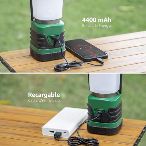 Lepro Pack de 2 Linterna LED Recargable 1000LM, Batería Recargable de 4400mAh, 4 Modos, Impermeable IP44, Lámpara de Camping para Senderismo, Pesca, Emergencia, Incluye Cable USB