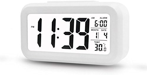 Firodo Alarm Clock,Digital Easy to Set and Watch with Large LCD Screen Low Light Soft Night Light Repeating Snooze Month Date &amp; Temperature Display (White)