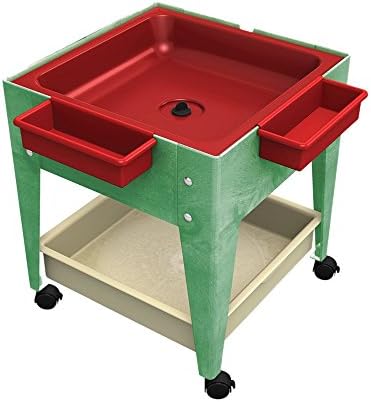 Childbrite 24" Sand and Water Activity Center Mobile-Mite 1 Mega-Tray and 1 Red Tub with Drain, Green Frame, 4 Casters