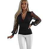 Women’s Deep V Neck Ruched Sheer Sequin Long Sleeve Dressy Top – Sexy Going Out Blouse for Party & Date Night