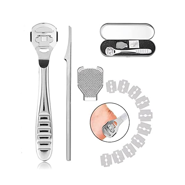 Foot-Scraper-Callus-Shaver-Stainless-Steel-Foot-Rasp-Dead-Hard-Skin-Remover-Foot-File-Sets-for-Heel-Callus-Cracked-Dry-Skin-with-10-Blades-for-Hand-Feet-Pedicure-Foot-Care-Tool-Silver Foot Scraper Callus Shaver - Stainless Steel Foot Rasp Dead Hard Skin Remover Foot File Sets for Heel Callus | Cracked…