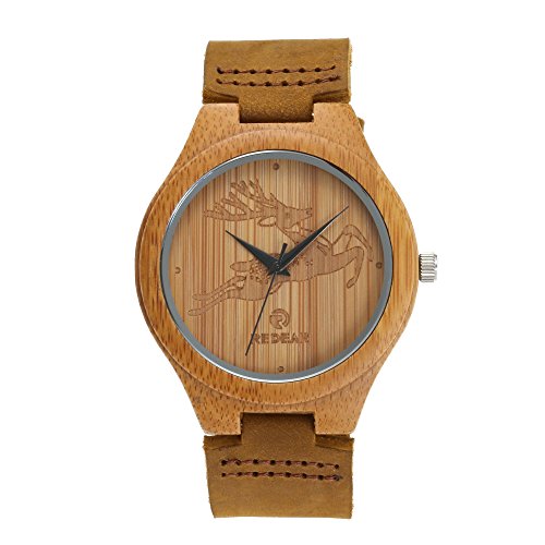 wooden watch face leather strap