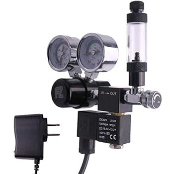 FZONE Aquarium Co2 Regulator DC Solenoid with Big Dual Gauge Display and Bubble Counter and Check Valve Plant Grow DIY CO2 System CGA320 Side Open Cylinder