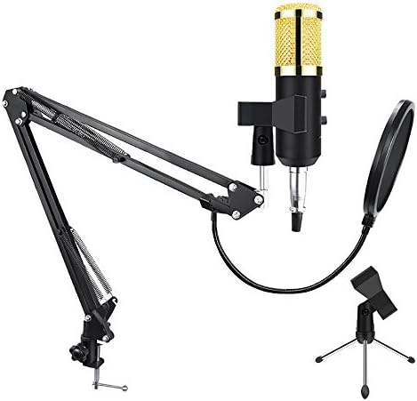 USB Condenser Computer Microphone Kit, Pop Solo Karaoke Recording Micro with Mic Stand Pop Fliter for Youtube, Skype, Broadcasting and Audio, Black(USB)