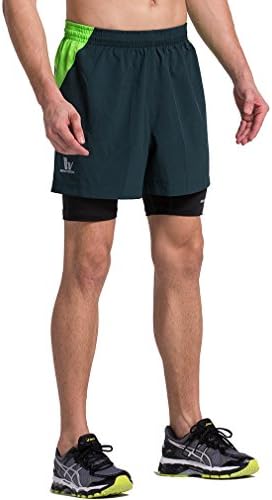 Men's 2 in 1 Training Woven Shorts with Compression Lining Dark Green X-Large = US Size Large