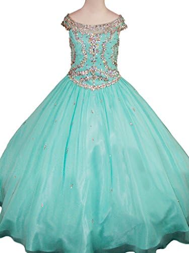 MCandy Little Miss Girls Jewel Mint Floor Length Princess Pageant Dress 6 US Mint