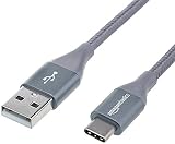 AmazonBasics Double Braided Nylon USB Type-C to Type-A 2.0 Male Charger Cable | 1 foot, Dark Grey