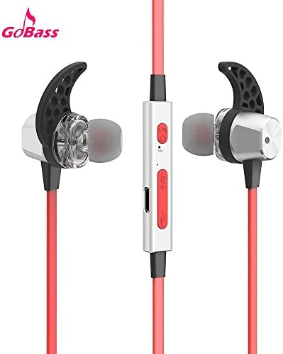 Gobass TS02 noise cancelling Wireless Earbuds, Sport Bluetooth V4.2 Stereo Headset Earphone Headphone with Mic For iPhone and Android (Red-Silver)