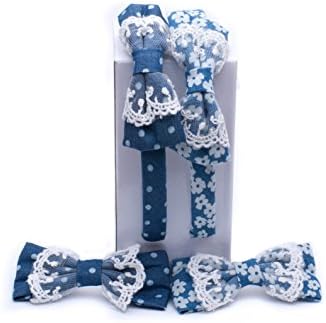 2 set of Denim Headband and Clip / Bow / Barrettes (Polka dot and flowers)