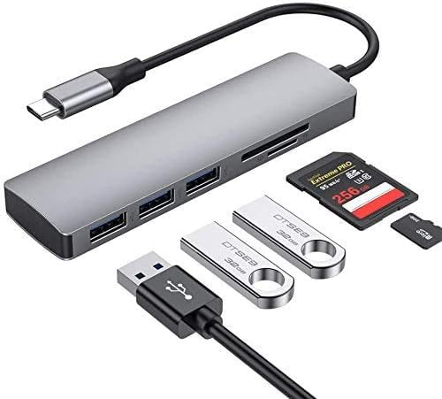 USB C Hub, 5 in 1 Type C Hub Adapter, Type C Aluminum Adapter with 3 USB 3.0 Ports,Micro SD/TF Card Reader for MacBook/MI/Lenovo/Dell/Samsung/HUAWEI/Smartphone,Game consoles (grey)