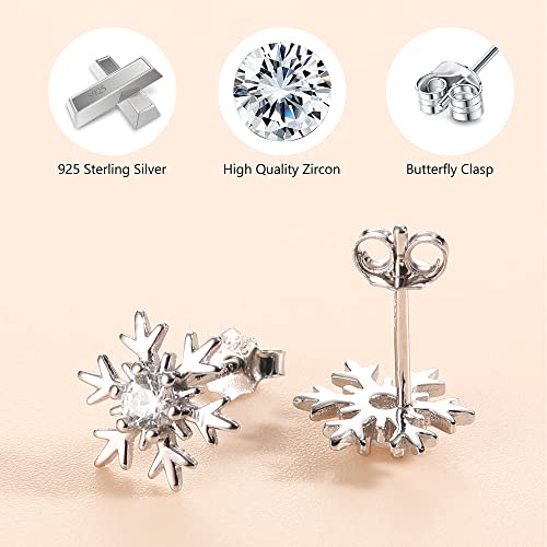 Finrezio 3 Pairs Hypoallergenic Silver Christmas Earrings for Women and Girls - Snowflake, Reindeer and Hat Earrings - Birthday Gift, Sterling Silver