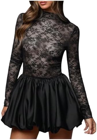 sheer bubble hem mini dress Express Women's Mixed Media Bubble Hem Mini Dress in Black Large
