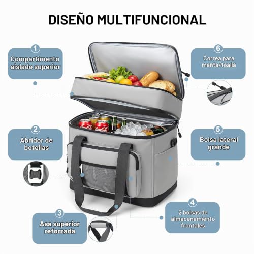 Youngoa Portable Cooler, 40L Large Double Folding Beach Cooler, Portable and Waterproof Isothermal Thermal Bag for Picnic