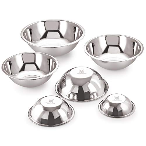 Wilmington Steelwares Premium Heavy Gauge Stainless Steel Mixing Bowls - Set Of 6 - Polished Mirror Finish Nested Bowls of 8 Qt, 5 Qt, 4 Qt, 3 Qt, 1.5 Qt And 3/4 Qt - Perfect Gift for Your Kitchen