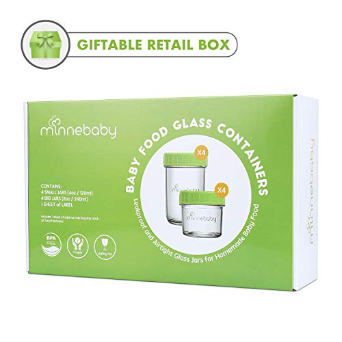 Glass Baby Food Storage Containers - Set Contains 4 Small Reusable 4oz Jars and 4 Large Reusable 8oz Jars with Airtight Lids and Waterproof Label - Thumbnail 6