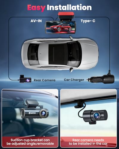 4K Dash Cam Front and Rear, 5GHz WiFi Dashcam with 64GB SD Card,4K+1080P Dual Car Dash Camera, Full HD Dash Cam with APP Control, G-Sensor, WDR, Loop Recording Easy Setup