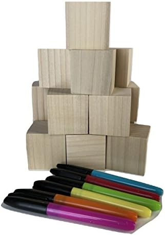 WOOD BLOCKS (16PCS. WITH FREE COLORED MARKERS), 2" WOODEN CRAFT BLOCKS, HARDWOODS, MADE IN USA, BY CROSSROAD SALES