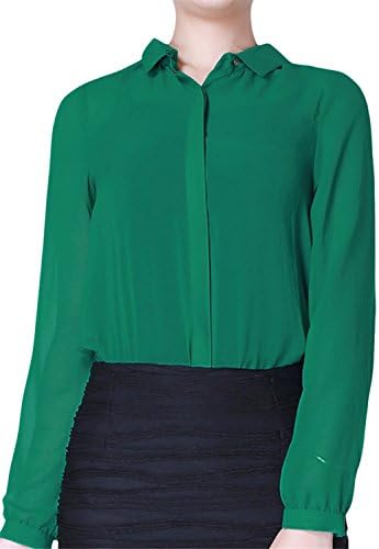 Fordbox Comfortable Women's Polo Neck Sheer Chiffon Tops Blouse for Work Business Green12
