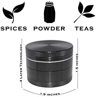 GRIND by STASH Finest 2”/50mm 4-Layer Spice Grinder Easily Grinds Seeds, Spices and more effortlessly without sticking. Carved 2” solid block of lightweight space grade Aluminum (Black)