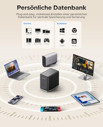 Caja Externa para 5 Discos Duros, USB 3.1 Type-C Sin Herramientas, Carcasa Das con Adaptador de 12V/10A, Máx. 110TB para Datos Domésticos - 9758C3