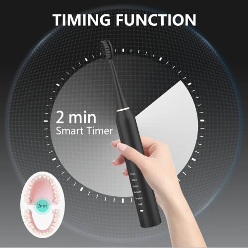 BUBBLE-FLY Two Electric Toothbrushes, Black & White Set Electric Toothbrush, Dual Handle 38000 VPM Electric Toothbrush - 6 Modes with Smart Timer ,Including 12 Dupont Brush Heads,ipx7 Waterproof....