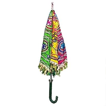 Shrinath Art Gallery Folding Summer Umbrella Cotton Rajasthani Designer New Embroidered Work Parasol
