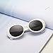 Clout Glasses White Oval Goggles Sunglasses with Retro Bold Mod Thick Framed Round Lens 51 mm